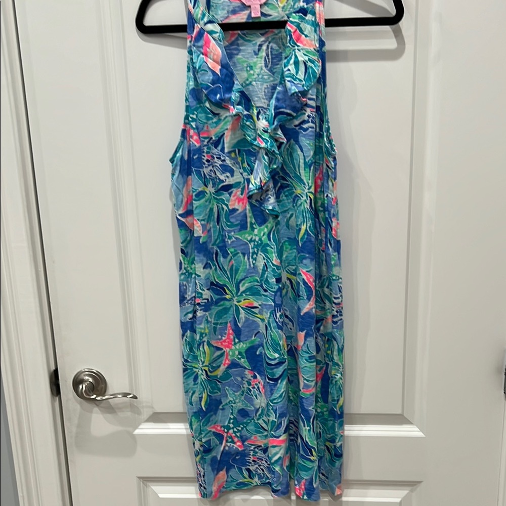 Lilly Pulitzer Tropical Blue and Pink Midi Dress